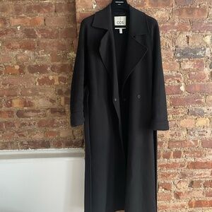 Belted Double-Faced Wool Coat Long Black